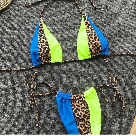Leopard String Slide Triangle Brazilian Bikini Set - Picture 4 of 6